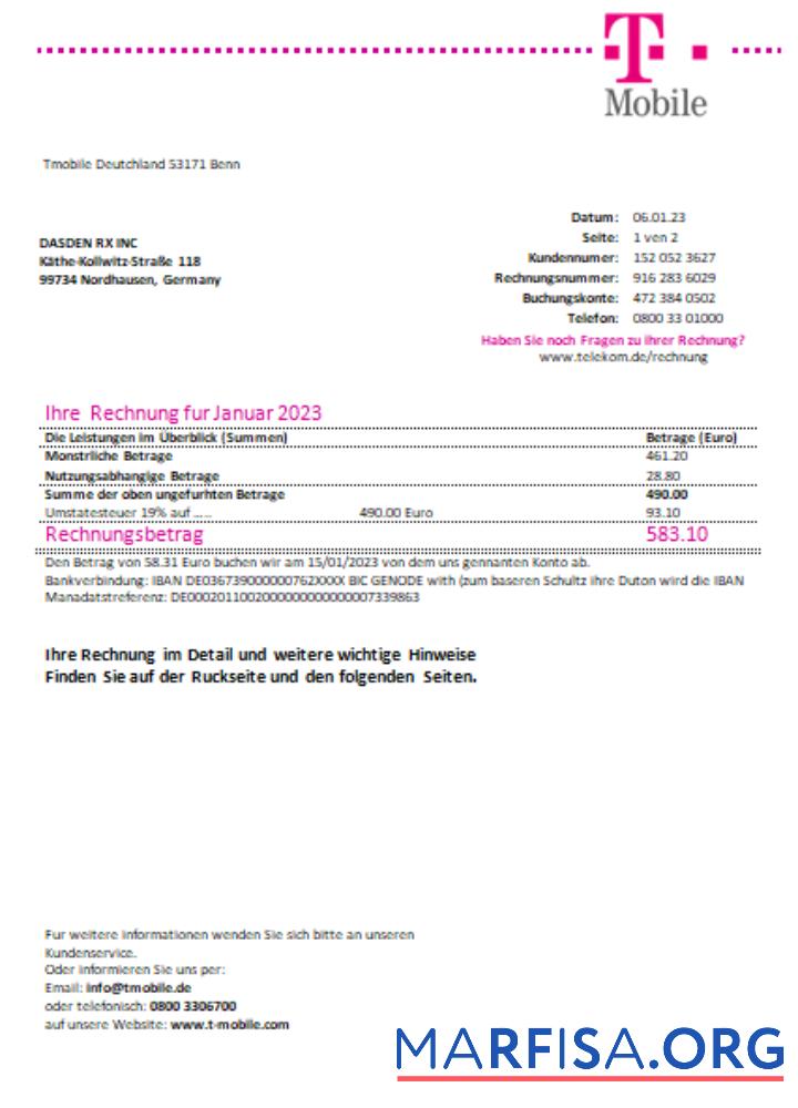 Downloadable T Mobile Deutschland Gmbh utility business bill, SCR sample